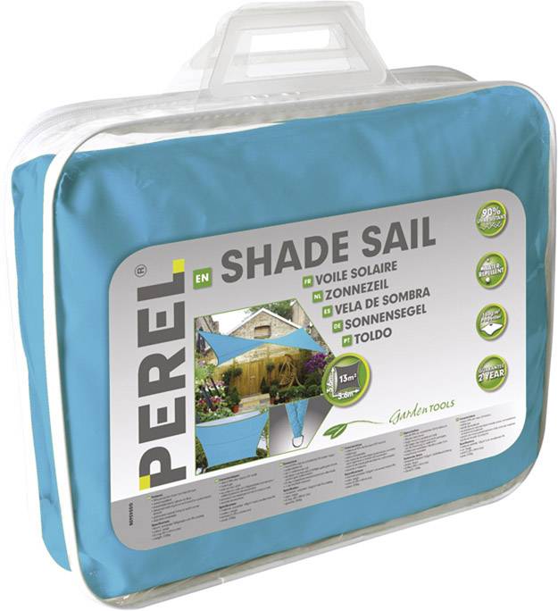 Perel Schaduwdoek, waterafstotend, 3.6 x 3.6 m, 160 g/m², polyester, vierkant, hemelsblauw-1