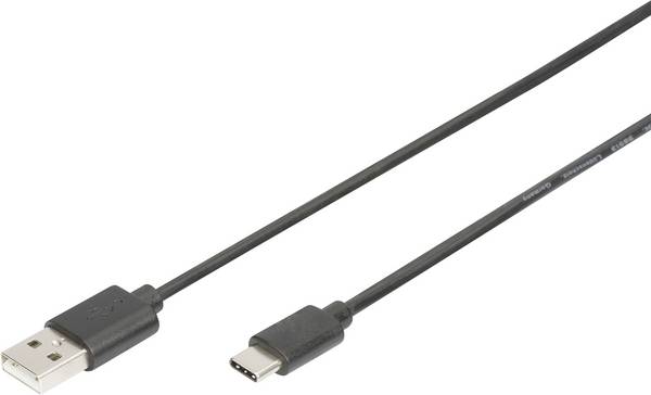 Digitus AK-300154-010-S USB-kabel USB 2.0 USB-C stekker, USB-A stekker 1.00 m Zwart Flexibel