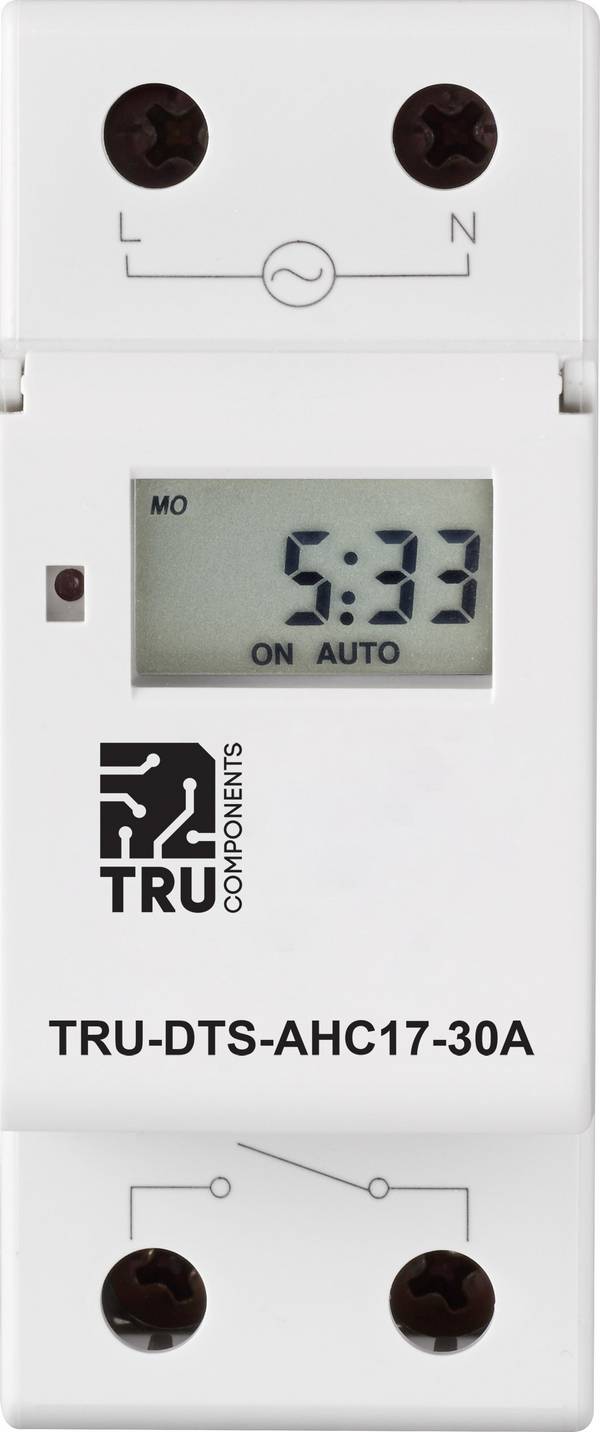 TRU COMPONENTS TRU-DTS-AHC17-30A Schakelklok voor DIN-rails Voedingsspanning (num): 230 V/AC 1x wisselcontact 30 A 250 V/AC Weekprogramma