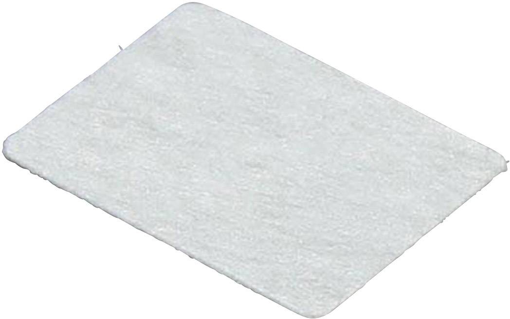 Een wit rechthoekig pad met gestructureerd oppervlak ligt op een witte ondergrond.