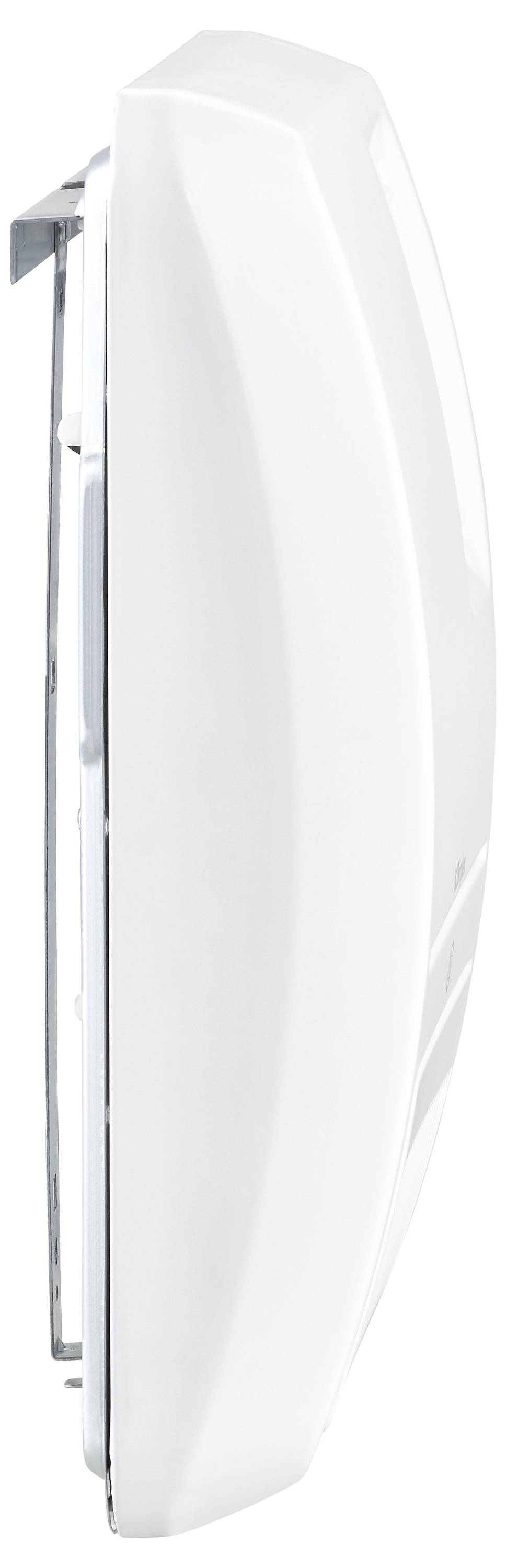 Een witte, gebogen lichtschakelaar gezien van opzij.