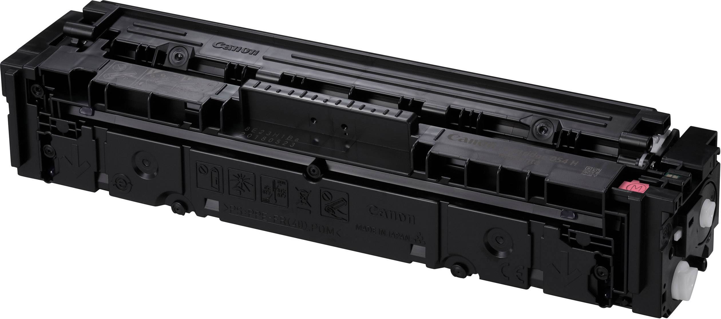 Een zwarte tonercartridge voor een printer, rechthoekig en langwerpig, met meerdere aansluitpunten en waarschuwingssymbolen op het oppervlak.