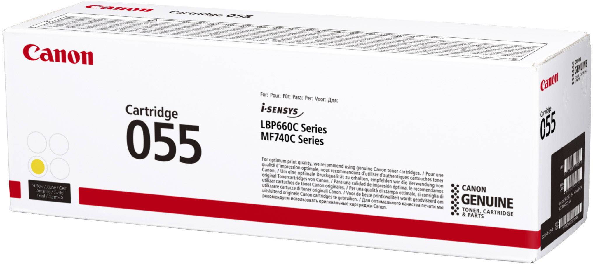 Canon Tonercartridge 055, geschikt voor i-SENSYS LBP660C en MF740C Series. Verpakking toont merklogo en productspecificaties.