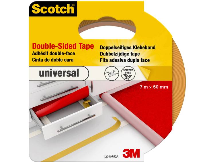 Scotch dubbelzijdige plakband voor tapijt en vinyl Universal, ft 50 mm x 7 m, blisterverpakking