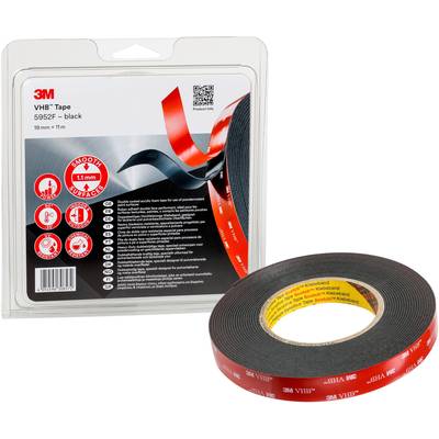 3M VHB Tape 5952F, zwart, 19mm x 11m verpakking en rol. Dubbelzijdige hoogprestatie plakband, geschikt voor gladde oppervlakken.