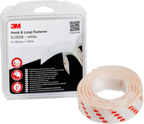 3M SJ352B Klittenband Om vast te plakken  (l x b) 1.25 m x 25 mm Wit 1 stuk(s)