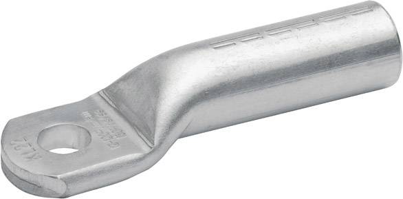 Een metalen kabelschoen met een oog voor bevestiging en een lang cilindrisch uiteinde voor het verbinden van kabels in elektrische toepassingen.