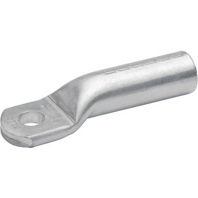 Een metalen kabelschoen met een oog voor bevestiging en een lang cilindrisch uiteinde voor het verbinden van kabels in elektrische toepassingen.