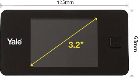 Digitale monitor met 3,2-inch scherm en één knop, afmetingen 125 mm breed en 68 mm hoog.
