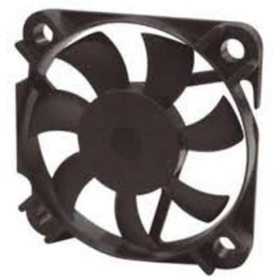 Een zwarte computerventilator met zeven schoepen en een vierkant frame is afgebeeld.