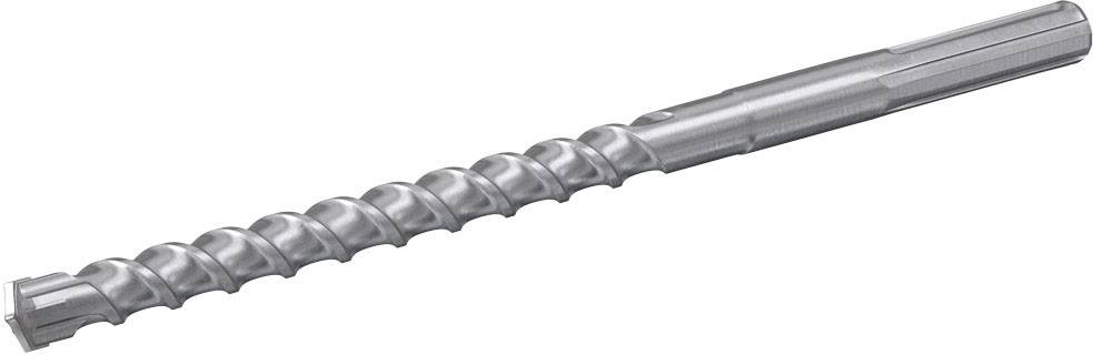 Een zilverkleurige boor met een spiraalvormige ribbel structuur, geschikt voor gebruik in beton of soortgelijke materialen.