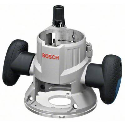 Bovenfrees met twee zwarte handgrepen en een zilverkleurige behuizing, met rood 'BOSCH'-logo. Gereedschap voor houtbewerking.