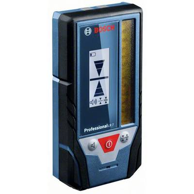 Elektronische ontvanger 'Bosch Professional LR 7' met display voor weergave van meetwaarden en meerdere functietoetsen in een blauwe behuizing.