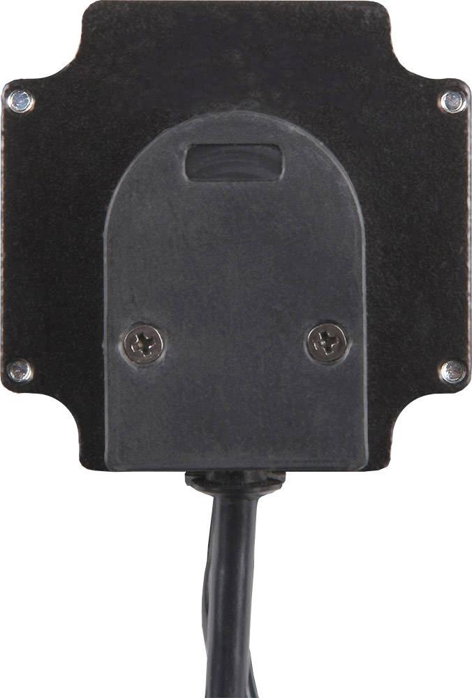 Een rechthoekige sensor met een zwarte behuizing, vier zichtbare schroeven op de hoeken en een kabel die uit de onderkant uitsteekt.