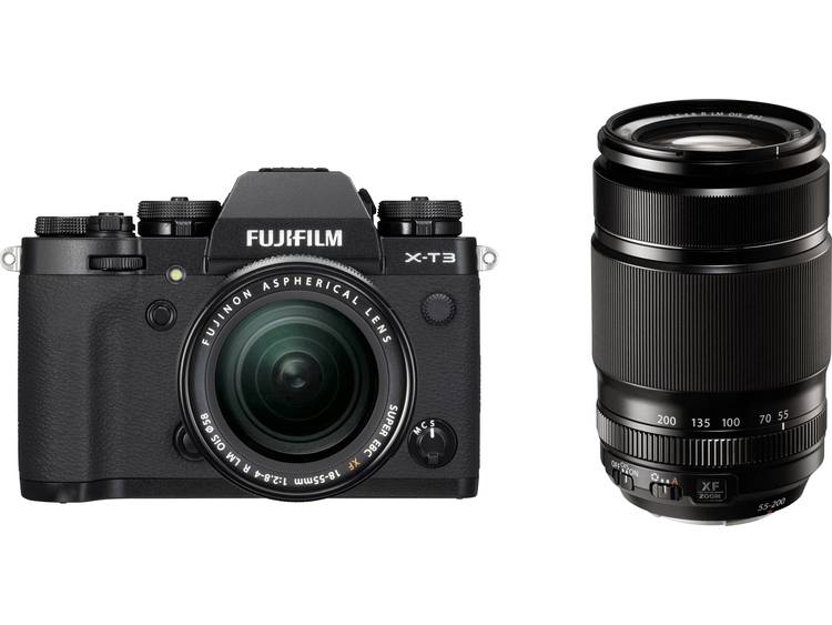Systeemcamera Fujifilm X-T3 Incl. XF 18-55 mm + XF 55-200 mm 26.1 Mpix Zwart 4K Video, Stofdicht, Sp