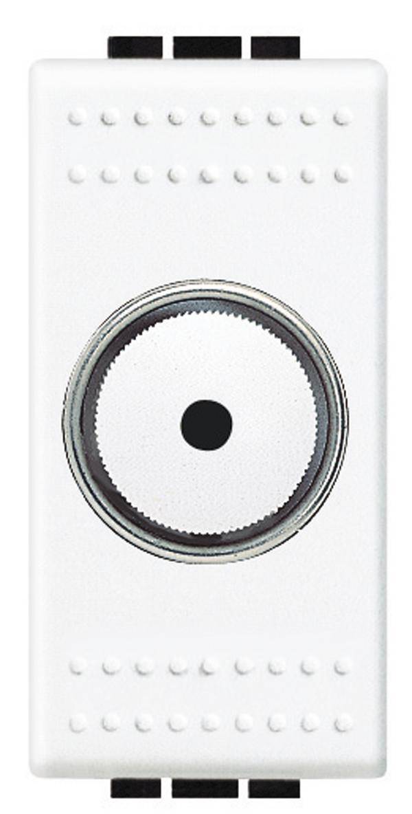 Witte lichtschakelaar met een grote ronde knop in het midden, omgeven door tastbare punten voor verbeterde grip.