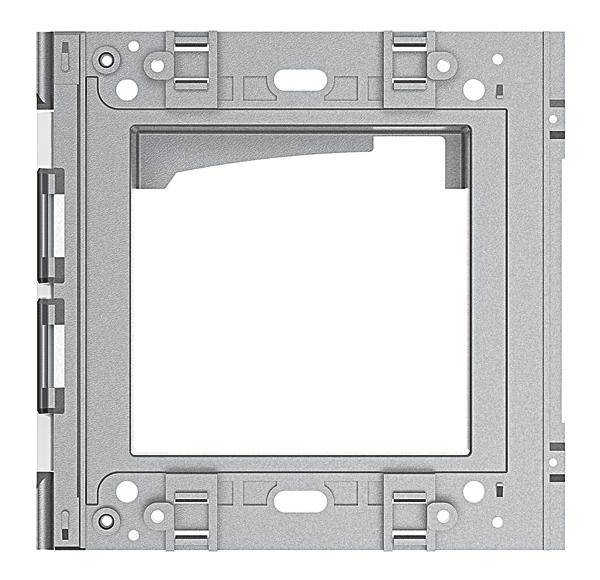 Metalen frame met montage-elementen, vierkant, geschikt voor elektrische en elektronische apparaatinstallaties aan muren.
