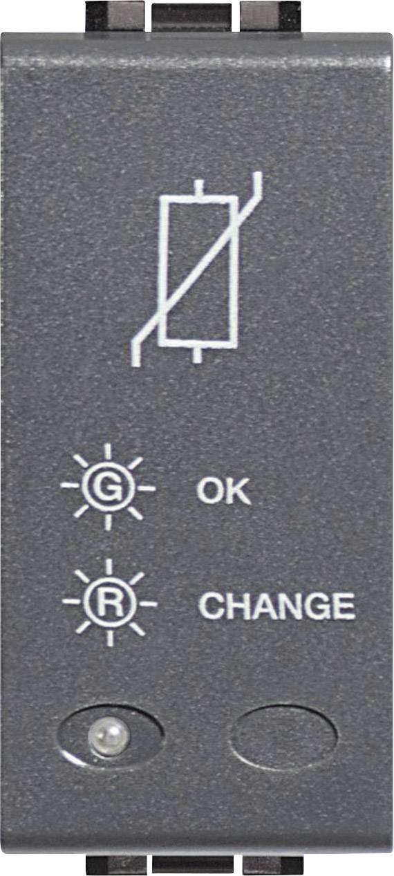 Een schakelaar met symbool en twee led's: Groen 'G' gemarkeerd met 'OK' en Rood 'R' gemarkeerd met 'CHANGE', daaronder twee knoppen.