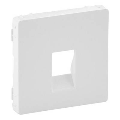 Een witte, vierkante omlijsting met een rechthoekige opening in het midden, waarschijnlijk bedoeld voor het plaatsen van een schakelaar of stopcontact.