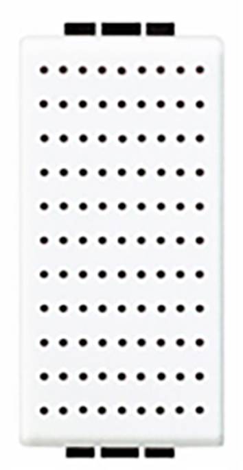 Een kleine, rechthoekige, witte elektrische sensor met vele kleine gaatjes, mogelijk een temperatuursensor.