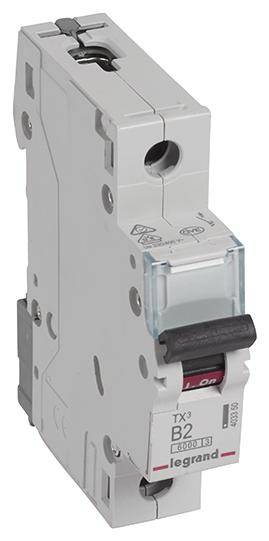 Enkelvoudige, tweevoudige installatieautomaat van Legrand met opdruk 'B2.'