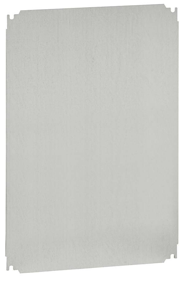 Metalen plaat met geborstelde oppervlakte, rechthoekig, plat.