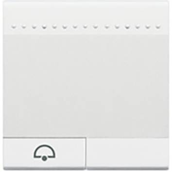 Een witte wandschakelaar met een bel-symbool linksonder, typerend voor de bediening van een deurbel.