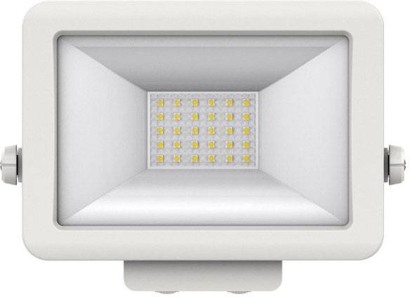 Rechthoekige LED-schijnwerper in een grijs behuizing, met een rij gele LED-lampen in het midden.