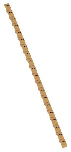 Een lange, diagonaal geplaatste kunststofstrip met zigzagpatronen. Voornamelijk bruin met zwarte markeringen.