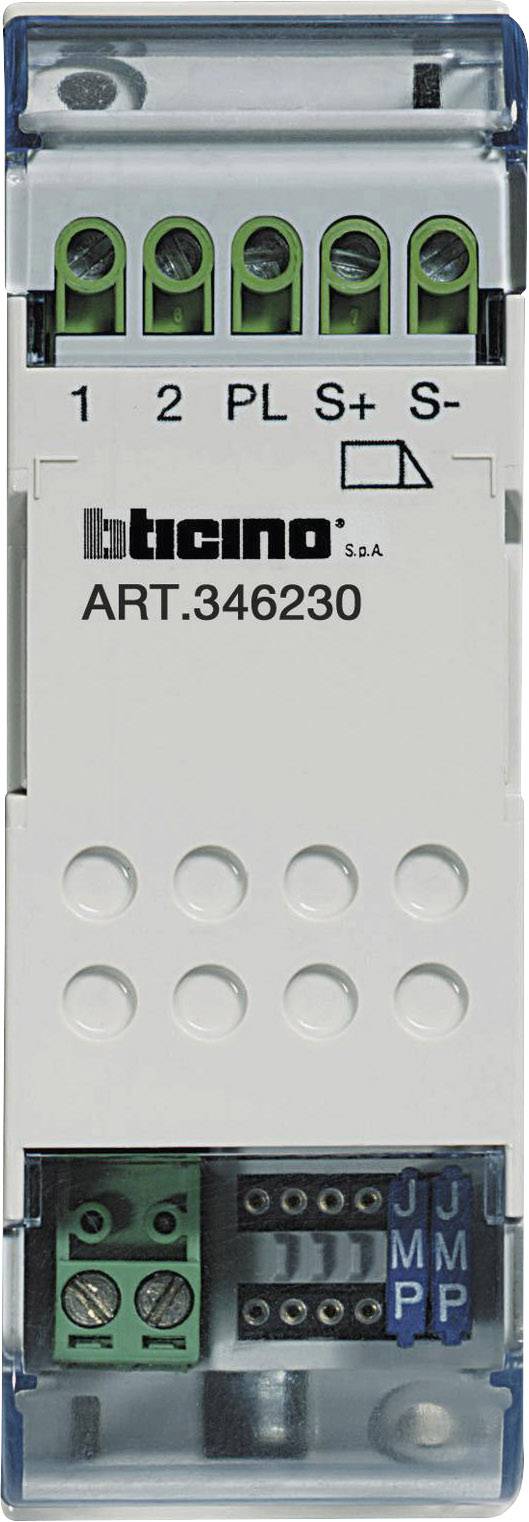 Elektrische module met het opschrift 'bticino ART.346230', met meerdere aansluitklemmen boven en onder.
