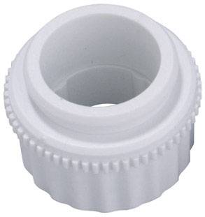 Een witte kunststof tandwielset met een centrale opening en een geribde rand, waarschijnlijk bedoeld voor mechanische toepassingen.