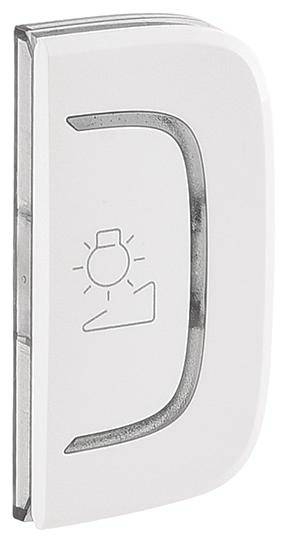 Een witte lichtschakelaar met een symbool van een gloeilamp en een toets om het licht te dimmen of in- en uit te schakelen.