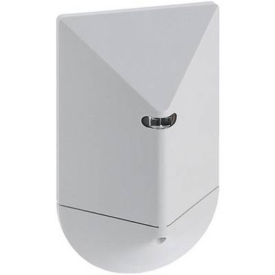 Een witte wandbeweginssensor in driehoekige vorm, die wordt gebruikt voor bewaking of beveiliging.