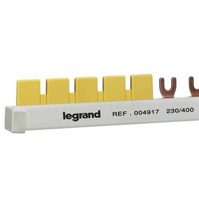 Een gele fasegeleider met de opdruk 'legrand REF. 004917 230/400', gebruikt voor elektrische distributie.
