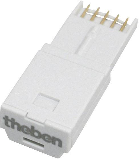 Witte adapter met goudkleurige contacten en de tekst 'theben' op de voorkant.