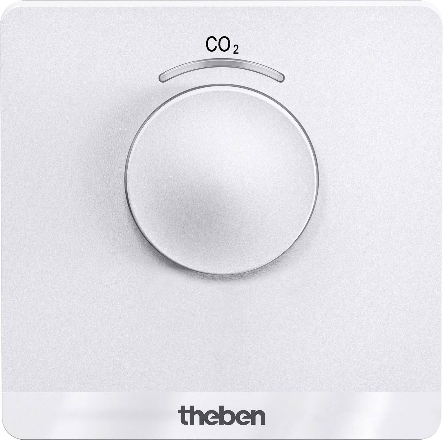 Een CO₂-draaischakelaar op een witte achtergrond. Bovenaan staat 'CO₂' en onderaan 'theben'.