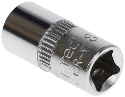 Metalen dopsleutel met gegraveerde inscriptie 'CR-V 8', gebruikt voor het aanhalen of losdraaien van moeren en bouten.