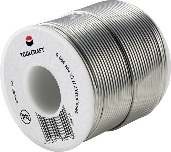 TOOLCRAFT Soldeertin, loodvrij Spoel Sn99,3Cu0,7 ROL1 500 g 1.5 mm