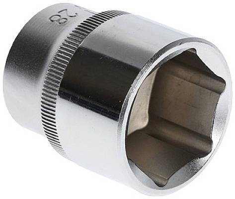 Metalen dopsleutel met zeskante opening, te gebruiken met een moersleutel.