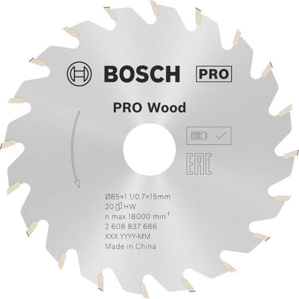 Bosch Accessories Kreissägeblatt Ø 85x15x1,1mm 20 WZ HM Standard for Wood 2608837666 Cirkelzaagblad 85 x 15 mm Aantal tanden: 20 1 stuk(s)