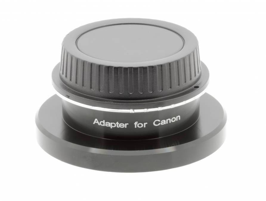 Een zwarte adapterring met de opdruk 'Adapter for Canon', geschikt voor het verbinden van camera-behuizingen met toebehoren.
