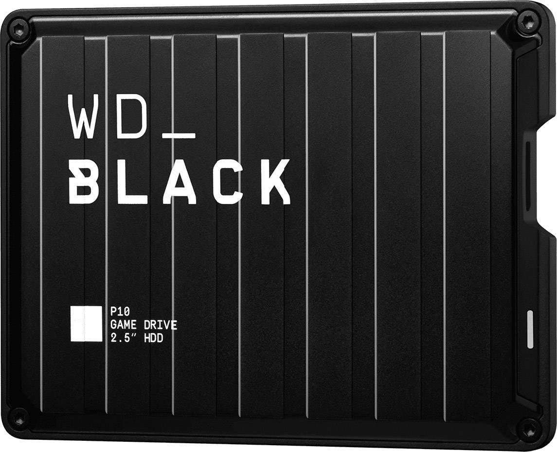 Externe harde schijf 'WD_BLACK P10' met stabiele behuizing, zwart, geschikt voor gameconsoles en pc's.