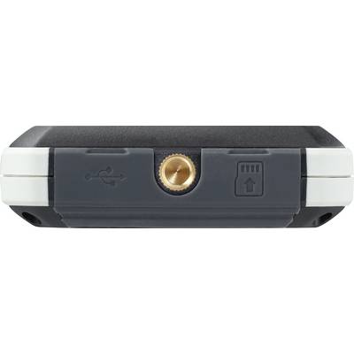 Een aansluiting op een elektronisch apparaat met een USB-symbool aan de ene kant en een microSD-kaartgleuf aan de andere kant.
