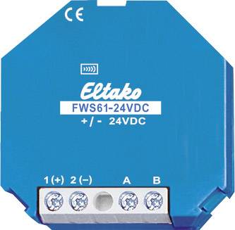 Blauw Eltako FWS61-24VDC module, met aansluitingen en CE-markering.