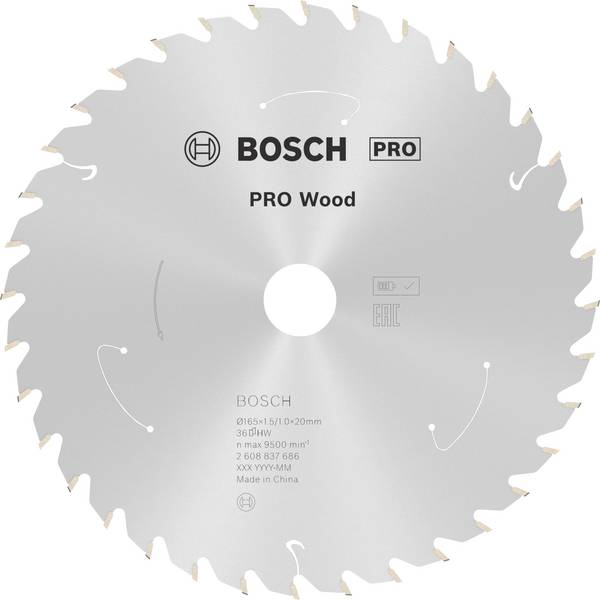 Bosch Accessories PRO Wood cordless 2608837686 Hardmetaal-cirkelzaagblad 165 x 20 mm Aantal tanden: 36 1 stuk(s)