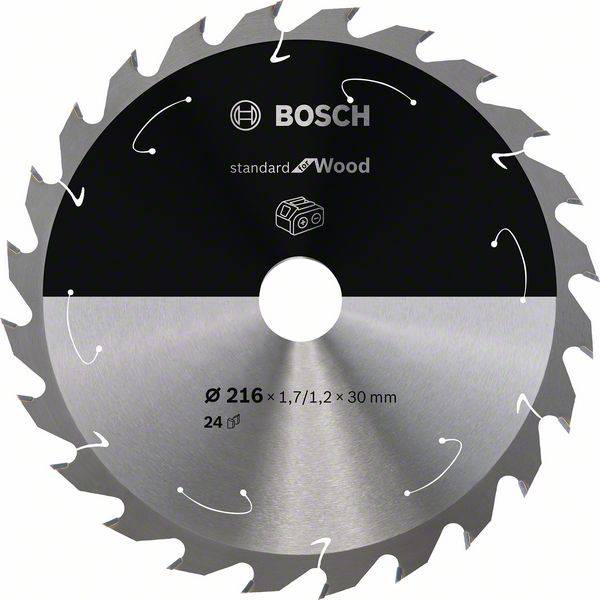 Rond zaagblad van Bosch voor hout, diameter 216 mm, met 24 tanden.