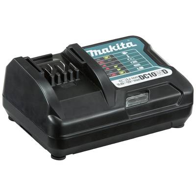 Makita Accu-oplader DC10WD voor 10,8V-12V Li-Ion-accu's, zwart, met LED-indicatie voor laadstatus.