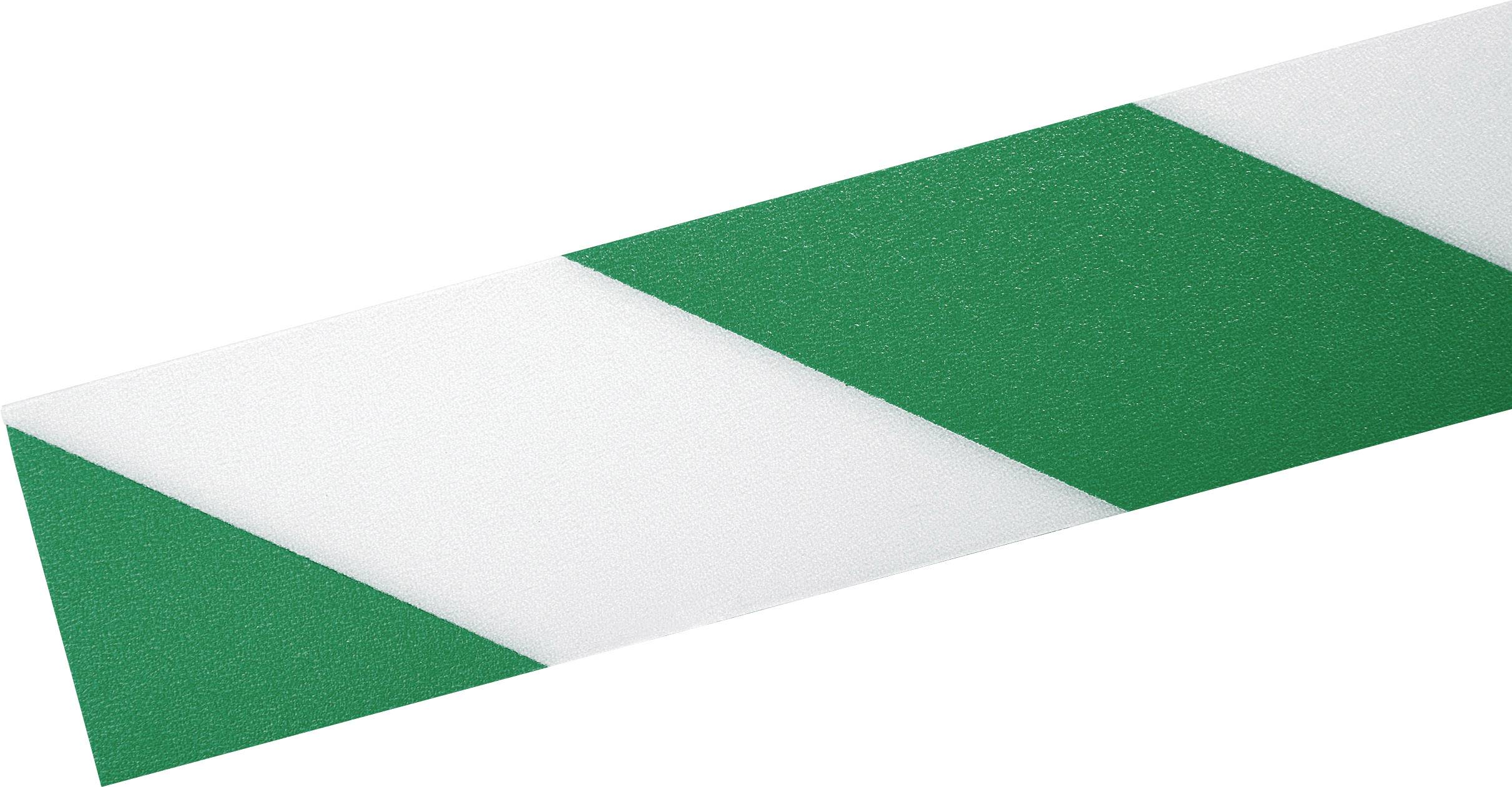 Diagonaal gestreept lint in groen en wit, vaak gebruikt om gebieden af te zetten.