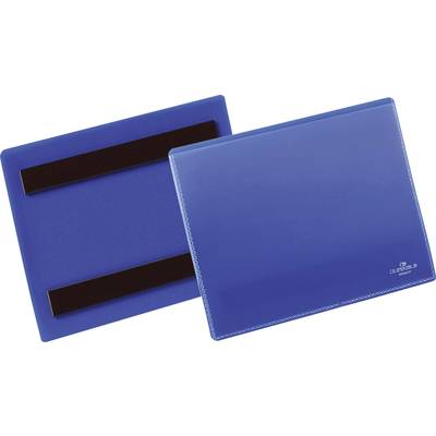 Twee blauwe magneetmappen, één met twee zwarte strepen aan de achterkant, geschikt voor het opbergen van documenten op metalen oppervlakken.