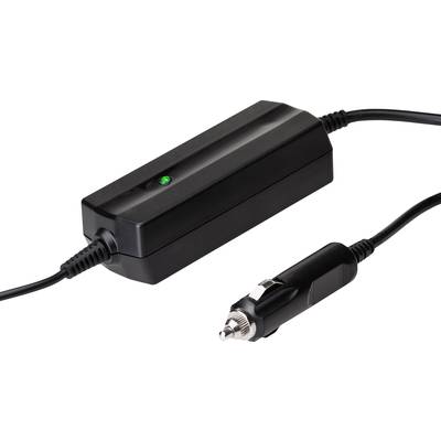 Zwart autolader met groene LED-indicator en aansluitstekker. Geschikt voor de sigarettenaansteker in voertuigen.